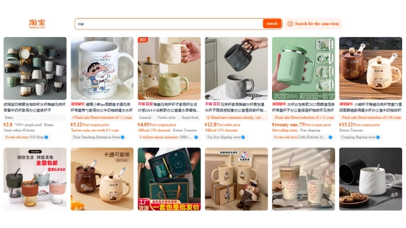 Order cốc uống nước Taobao