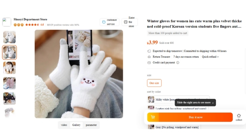Order găng tay Taobao