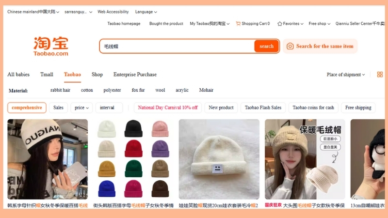 Order mũ len Taobao